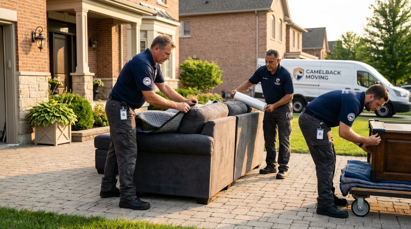 Large estate moving crew wrapping furniture in Calexico, CA